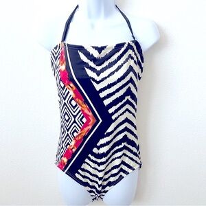 Carmen Marc Valvo,  One Piece Striped Abstract Swimsuit